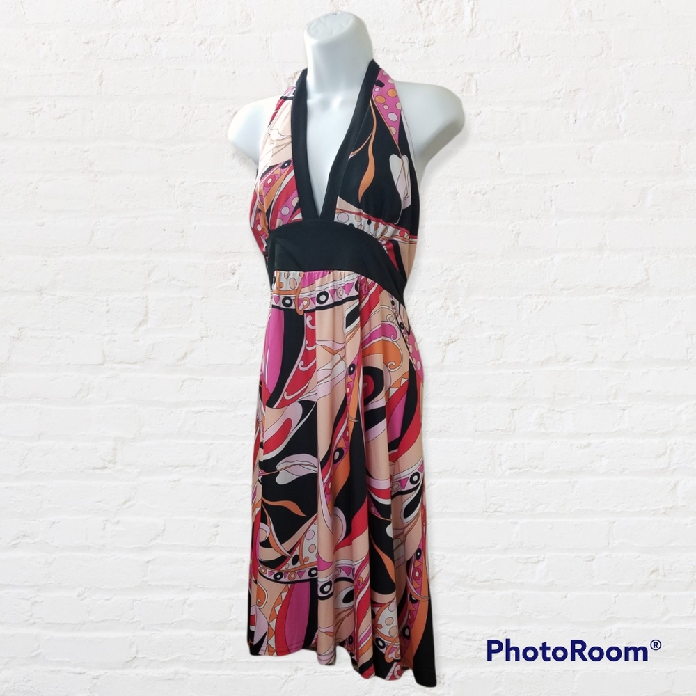 A-list by Wrapper Groovy 70's Vibe Halter Hi-Lo Dress NWT